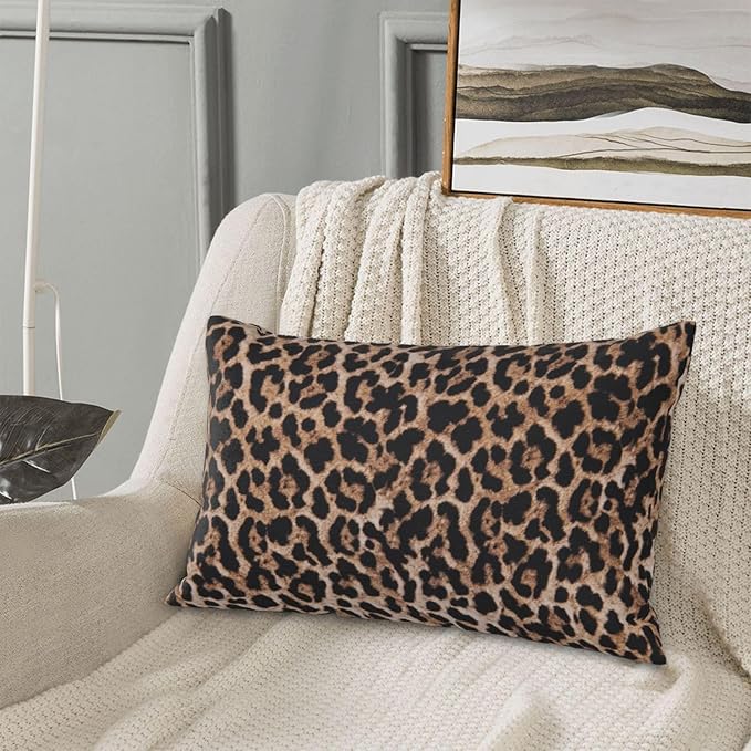 Brown Leopard Pillow Covers 12x20 Set of 2 Cheetah Throw Pillows Skin Animal Print Pillow Cases Modern Outdoor Decorative Pillows Farmhouse Soft Cotton Lumbar Cushion Case for Couch Home Bed