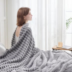 NEWCOSPLAY Super Soft King Blanket Light Grey Premium Silky Flannel Fleece 3D Ribbed Jacquard Lightweight Bed Blanket All Season Use (Light Grey Ribbed, King(90"x110"))