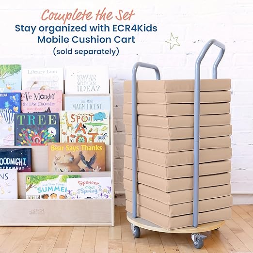 ECR4Kids SoftZone Square Floor Cushions with Handle, Flexible Seating, Sand, 6-Piece