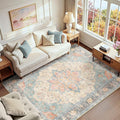 Area Rugs 6'x9' Washable Non-Slip, Floral Vintage Distress Print Pattern Medallion Carpet for Living Room Bedroom Dining Room, Blue Orange Red