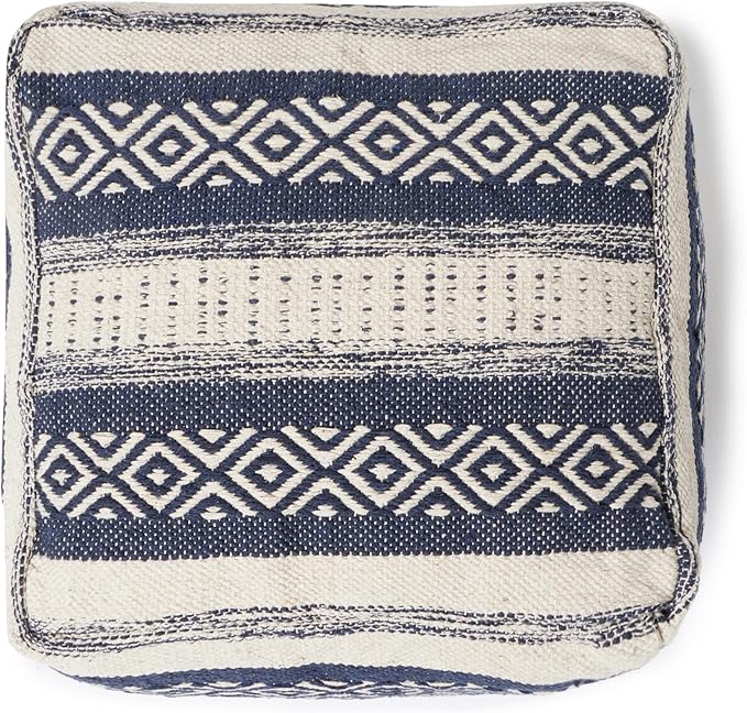 REDEARTH · UNSTUFFED Pouf Ottoman Cover Textured Cube Bean Bag Poof Pouffe Footrest for Living Room, Bedroom, Patio, Gym; 100% Cotton (18"X18"X18", Indigo Impressions)