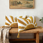 Boho Throw Pillow Covers 12x20 Inch Sun Tufted Lumbar Pillow Covers with Tassels, Bohemian Farmhouse Decorative Cushion Cover for Couch Sofa Bedroom Living Room Home Decor (Yellow-Thick)