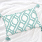 Boho Pillow Covers 12X20 Inch Boho Tufted Throw Pillow Covers Decorative Tassels Cushion Cover Farmhouse Pillow Case for Couch Sofa Bed Living Room Bedroom, Aqua Green