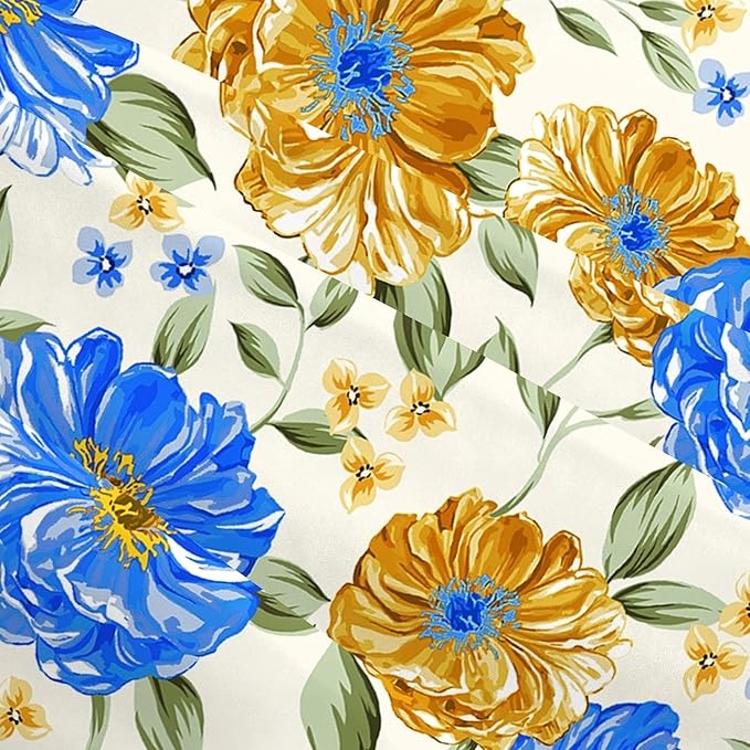Mustard Yellow Floral Spring Summer Throw Pillows Covers 18x18 Inch Set of 2, Blue Flowers Pillowcases, Boho Square Cushion Covers for Couch Sofa Bedroom Living Room Farmhouse, Boho Spring Home Decor
