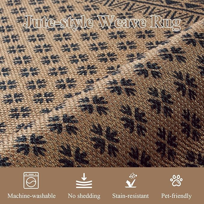 LIVEBOX Easy Jute Indoor Outdoor Rug 3x5 Front Porch, Black Washable Rugs for Entryway, Non Slip Tan Farmhouse Area Rug for Living Room, Carpet Door Mat for Entry Front Door, Patio, Kitchen, Bedroom
