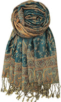 Achillea Reversible Paisley Pashmina Rave Scarf – Exotic Indian Shawls and Wraps for Evening Dresses, Festivals, All Seasons