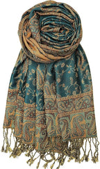 Achillea Reversible Paisley Pashmina Rave Scarf – Exotic Indian Shawls and Wraps for Evening Dresses, Festivals, All Seasons