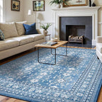 Lessymo 5x7 Area Rugs for Living Room, Machine Washable Non Slip Rug, Soft Low Pile Carpet for Bedroom Dining Home Office, Vintage Blue/White Distressed Floral Floor Mat