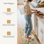 GENIMO Kitchen Mats for Floor 2PCS, Cushioned Kitchen Rugs Non Slip Washable, Farmhouse Anti Fatigue Mat Waterproof, Comfort Standing Mat Rug for Office, Home, Laundry, 17.3"x59"+17.3"x30", Beige&Red