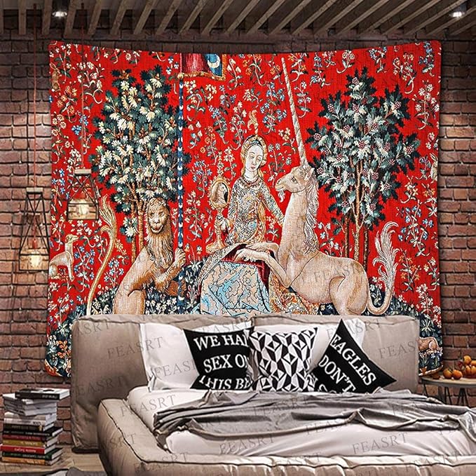 FEASRT Medieval Maiden Tapestry European Royal Princess Tapestrys Wild Animal Tapestry, Large 100x90 Inches Soft Flannelette, for Bohemian Mandala Bedroom Living Room Dorm
