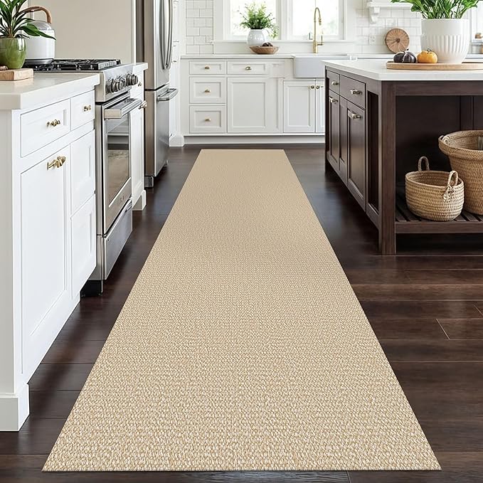 EARTHALL Long Runner Rug 3x12 Ft Washable Runners for Hallways Cotton Non Slip Entryway Runner Braided Kitchen Runner Indoor Outdoor Carpet Runners for Entryway, Hall, Foyers, Golden Beige/White