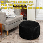 Asuprui Unstuffed Pouf Ottoman Round Poof Ottoman No Filler Soft Faux Fur Foot Stool 20x20x12 Inches Fuzzy Chair Floor Pouf Foot Rest with Storage for Living Room Bedroom Black