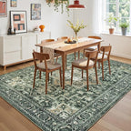 Lessymo 6x9 Area Rugs for Living Room, Green Washable Rug for Dining Room Bedroom Kitchen, Soft Vintage Carpet Non Slip Low Pile Boho Rug Stain Resistant for Nursery Home Office Indoor, Green/Yellow
