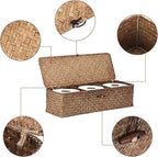 Sumnacon Extended Seagrass Storage Basket with Lid 3-Section Wicker Storage Basket,Small Woven Shelf Basket for Toiletries Tampon Storage,Seagrass Basket for Shelf Bathroom Toilet Counter,Coffee