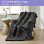 Bigacogo Chunky Knit Throw Blanket for Couch, 60x80 inches, 100% Hand Knitted with Thick Jumbo Chenille Yarn, Cozy Soft Large Rope Knot Cable Crochet Blankets for Sofa Bed Living Room, Dark Grey