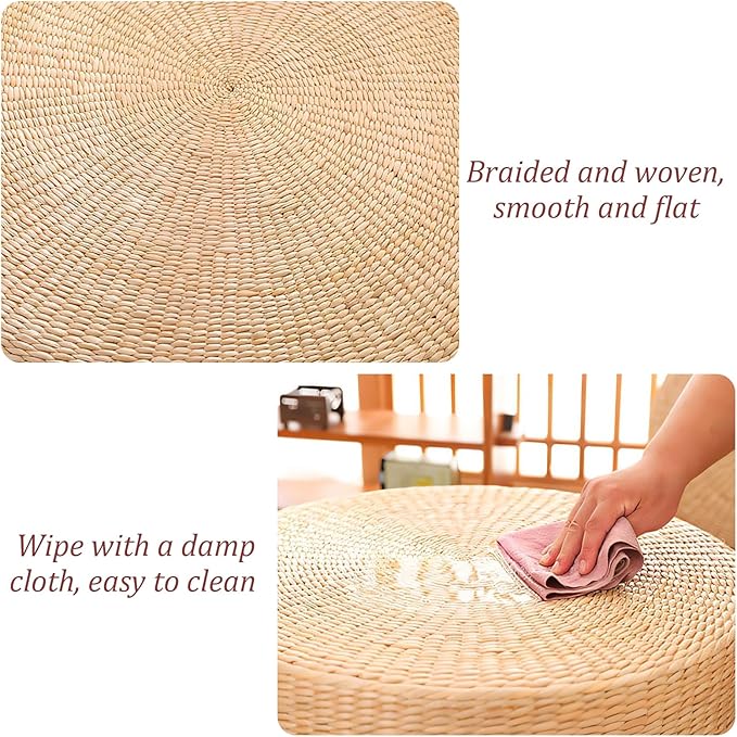 Round Woven Floor Pillow Natural Seat Cushion, Straw Flat Seat Cushion, Handmade Floor Pouf Mat, Ottoman Footstool for Meditation, Zen, Yoga Practice or Buddham (15.74" Dia. x 3.94" H)
