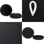 Sea Team Round Cotton Rope Storage Basket with Lid, Decorative Woven Storage Bin, Pot, Caddy, Organizer, Container for Snacks, Towels, Plants, 13 x 9 Inches (Large, Black)