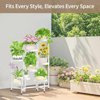 LASZOLA 8 Tiered Plant Stand Indoor Outdoor with Plastic Tray, Corner Folding Tall Flower Display Rack, Modern Plant Holder Shelf for Outdoor Patio Porch Garden Office Living Room, White