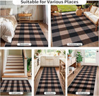 Tangsoo Checkered Easy Jute Rug, 2x3 Washable Ultra Thin Rug for Entryway Non-Slip Black Brown Outdoor Rug,Modern Front Door Mat Carpet for Kitchen Bedroom Porch Doorway