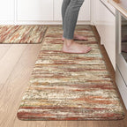 KIMODE Anti Fatigue Kitchen Mats for Floor 2 Piece, Red Brown Farmhouse Kitchen Rugs Non Slip, Ergonomic Cushioned Standing Mat for Office Sink Laundry Desk 17"x47"+17"x29"