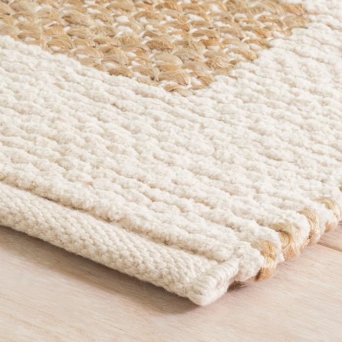 Dash and Albert Milo Jute & Cotton Area Rug - 7.5 X 9.5 Ivory Stripe Handwoven Accent Rug - Durable, Low Pile, Guest Room, Home Office, Dining Room - Premium Luxury Hotel Quality Soft Breathable
