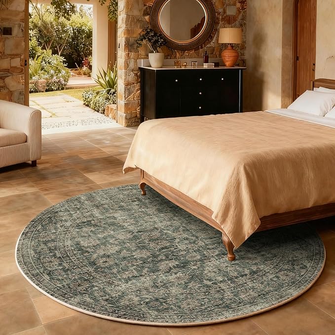 4x4 Round Bedroom Rug Washable: Living Room Rug Stain Resistant Non Slip Low Pile Small Carpet for Bedroom Kitchen Entryway Living Room Bedside Office Dorm Kids Room Entrance