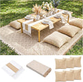 Extra Large Outdoor Boho Picnic Blanket with Table Runner and 6 Throw Pillows Covers for Outdoor Essentials Beach Accessories Garden Party Decoration Patio Park Lawn Grass Ground Festival Mat Beige XL