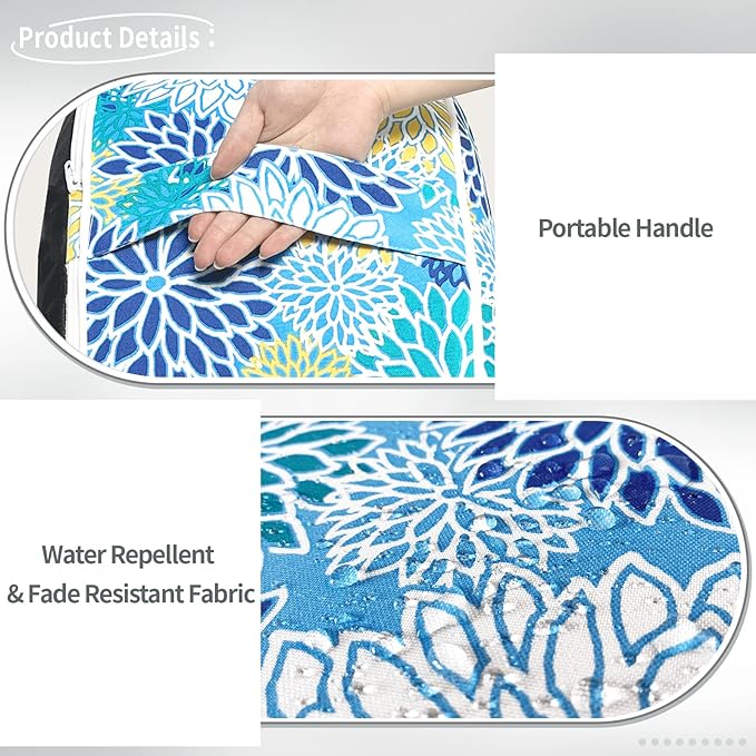Indoor/Outdoor Inflatable Ottoman D31 x H14 inch, All Weather Ottoman Pouf, Portable Footstool Round Foot Rest Ottomans for Patio, Garden, Porch, Home, Dahlia Blue