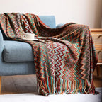 Bohemian Boho Throw Blankets, Knitted with Tassel, Outdoor Reversible Soft Cozy Lightweight Throw Blankets, Couch Bed Sofa Decorative Afghan Throw Blanket All Seasons Red 50x60 inches