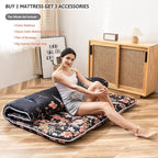 MAXYOYO Japanese Futon Mattress Floor Mattress Sleeping Pad Foldable Bed Roll Up Camping Cushion Floor Lounger Bed Couches and Sofas Couch Topper, Black Floral, Full Size