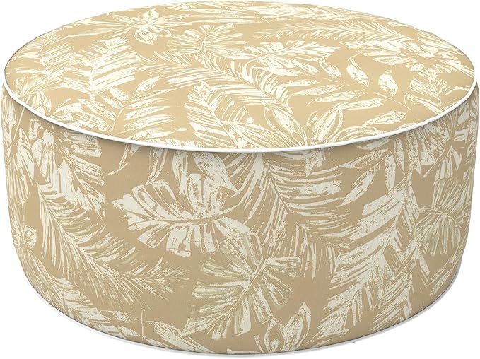 LVTXIII Inflatable Stool Ottoman Footrest with Handle, Decorative Fade-Resistant Foot Stool, Indoor or Outdoor Pouf for Home Garden and Camping Use, 21x21x9, Tropical Leaf Oat