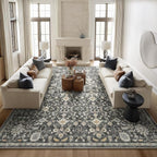 Washable Rugs for Living Room: 10x14 Area Rugs for Bedroom Ultral Soft Non-Slip Stain Resistant Vintage Boho Large Carpet for High-Traffic Dining Room - Farmhouse Decor