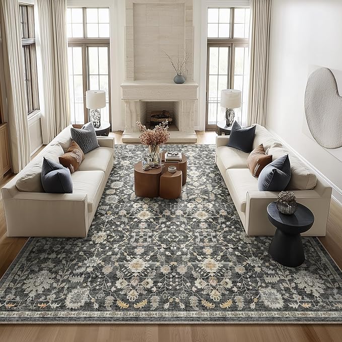 Washable Rugs for Living Room: 10x14 Area Rugs for Bedroom Ultral Soft Non-Slip Stain Resistant Vintage Boho Large Carpet for High-Traffic Dining Room - Farmhouse Decor