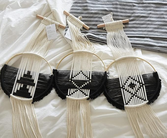 Flber Macrame Wall Hanging 3Pcs Macrame Wall Decor Macrame Wall Art Round Wall Art Handmade Boho Wall