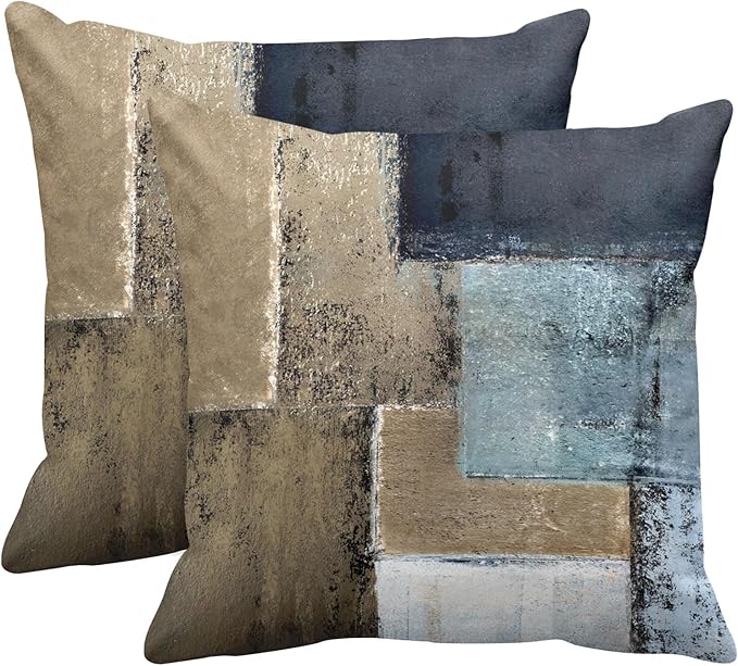 Emvency Set of 2 Brown and Navy Blue Throw Pillow Covers Modern Abstract Painting Decorative Sofa Pillow Cases Home Decor Standard Square 18x18 Inches Pillowcases