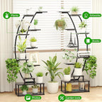Plant Stand Shelf Rack Indoor with 8 Built in Grow Light, 10 Tiered 65" Tall Black Large Lighted Half Moon Curved Plant Stand for Indoor Growing, 2 Pack Arch Sturdy High Herb Flower Shelving