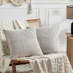 Fancy Homi 2 Packs Neutral Grey Samll Decorative Throw Pillow Covers 12x12 Inch with for Couch Bed Sofa, Rustic Farmhouse Boho Home Decor, Soft Corss Patchwork Corduroy Square Cushion Case 30x30 cm