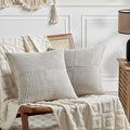 Fancy Homi 2 Packs Neutral Grey Euro Decorative Throw Pillow Covers 26x26 Inch for Couch Bed Sofa, Rustic Farmhouse Boho Home Decor, Soft Corss Corduroy Patchwork Textured Square Cushion Case 66x66 cm