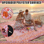 Boho Picnic Blankets 80''x 80'' Extra Large Beach Blanket Waterproof Sandproof Foldable Machine Washable Vintage Grass Lawn Park Mat for Family Camping Party Music Festival