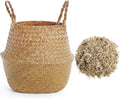 Large Wicker Plant Basket with Handle 10 Inch Woven Seagrass Belly Basket and Artificial Moss for House Plants Picnic Grocery Laundry Storage Home Decor(Large,Original,1 Pack)
