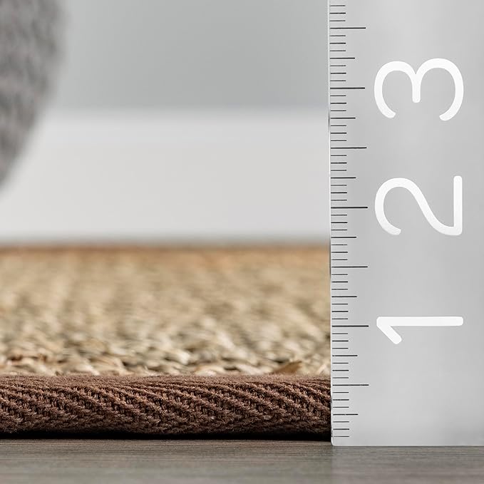Nuloom Elijah Brown/Natural, 4' Round, Basketweave, Seagrass, Soft and Textured, High Traffic, Stain Resistant, Easy Clean, Durable Area Rug for Bedroom, Living Room, Dining, Den, Foyer, Entryway