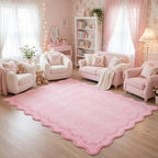 GarveeHome 4x6 Pink Valentines Scalloped Washable Area Rug for Girls Bedroom, Solid Floral Soft Nursery Rug Non Slip Low Pile Small Carpet Stain Resistant Throw Rug for Dorm Kids Room Dining Room