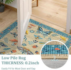 Mushroom Insect Washable Rug 5x7 Area Rugs for Bedroom Non Slip with Rubber Back Low Pile Stain Resistant Butterfly Carpet for Living Room Nursery Kitchen Dining Room Khaki Blue