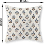 Brown Blue Pillow Covers 16x16 Inch Set of 2 Boho Block Print Floral Throw Pillows Vintage Flower Decorative Pillow Cases Outdoor Linen Farmhouse Cushion Cover for Couch Sofa Bed Decor