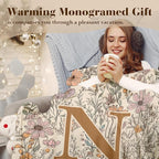 JXREQ Throw Blanket Initial Letter N Personalized Monogrammed Gifts for Women Teen Girls Frends, Boho Floral Throw Blankets for Bed Sofa Living Room Office, 50x60 Inch