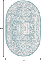 Rugs.com Outdoor Aztec Collection Rug – 3' x 5' Oval Aqua Flatweave Rug Perfect for Living Rooms, Large Dining Rooms, Open Floorplans