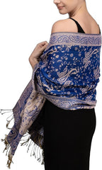 Achillea Reversible Paisley Pashmina Rave Scarf – Exotic Indian Shawls and Wraps for Evening Dresses, Festivals, All Seasons