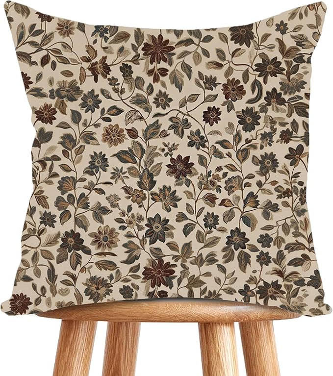 YOU FOUND ME William Morris Abstract Vintage Floral Velvet Design Throw Pillow Covers Home Decor, Retro Art Decor Pillowcase Cushion Cover for Bed Sofa Living Room, Square 18x18inch (Beige-Floral)