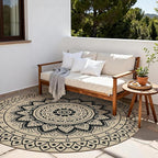 Outdoor Round Rug 8ft, Easy Jute Rug Washable Indoor Outdoor Patio Rug, Non Slip Round Area Rug Farmhouse Front Door Mat,Boho Lightweight Carpet for Backyard Patio Entry (Black,8 Ft)