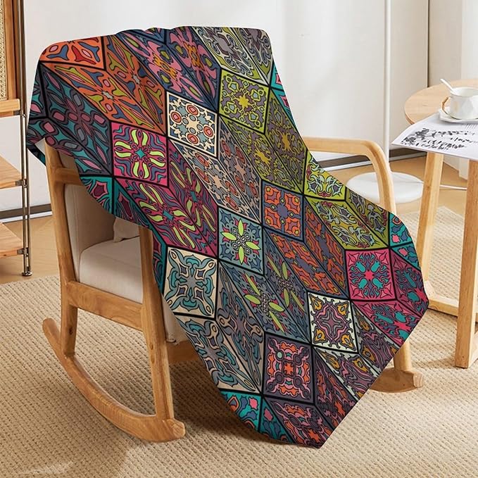 Hippie Bohemian Mandala Throw Blanket Indian Flower Floral Texture Print Blanket for Sofa Bed Couch Chair Or Dorm 40"x50"